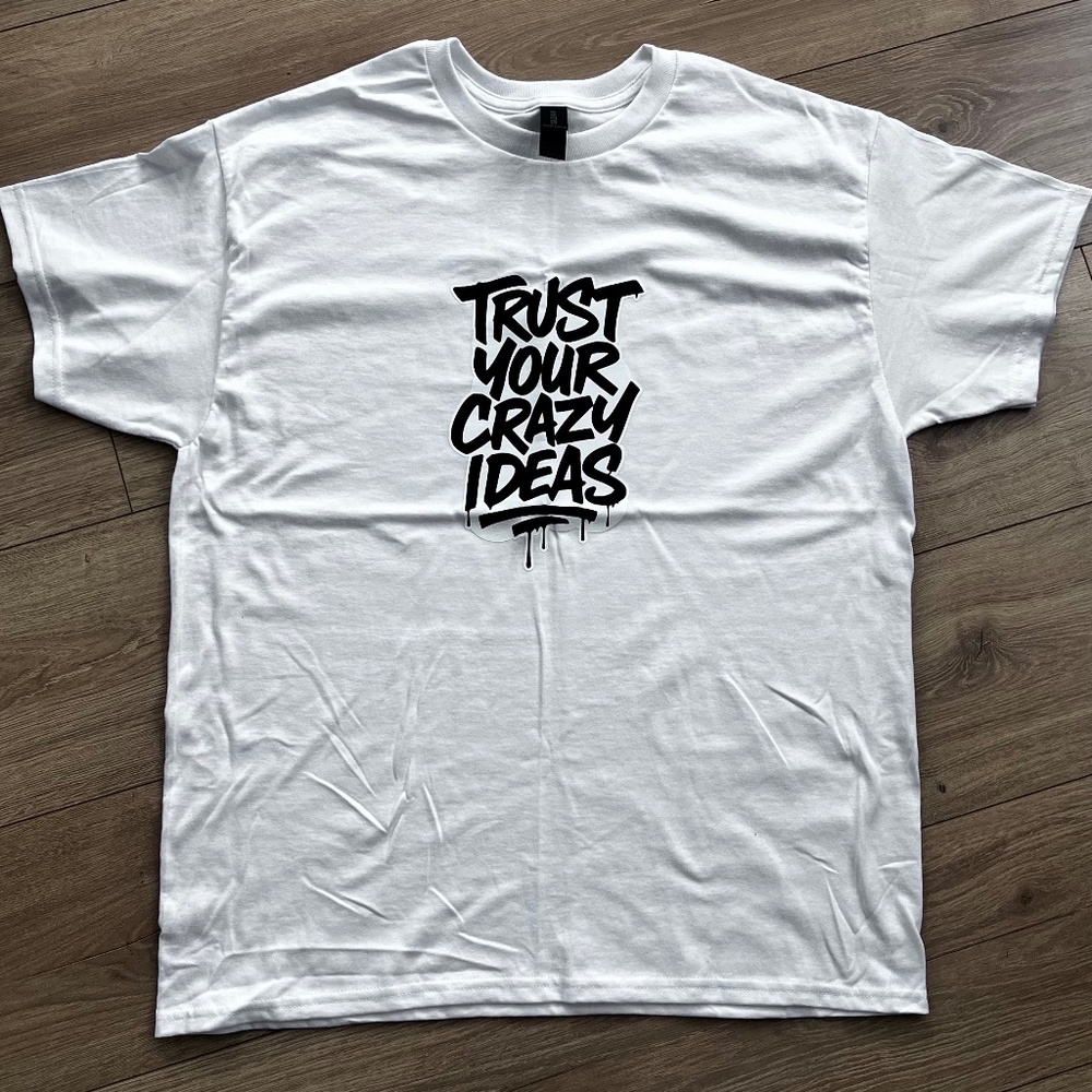 "Trust Your Crazy Ideas" Large White T-Shirt